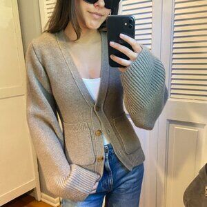 KHAITE Mushroom Scarlett Cardigan Sweater with Pockets